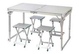4 Person Aluminum Lightweight Folding Camp Table With 4 Stools By Trademark Innovations Camping Kitchen Table Camping Table Folding Dining Table