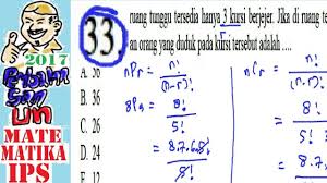 Un 2010 dalam ruang tunggu, terdapat tempat duduk sebanyak kursi yang akan diduduki oleh 4. Pembahasan Soal Un Sma 2017 Matematika Ips No 33 Cara 8 Orang Duduk Di 3 Kursi Youtube