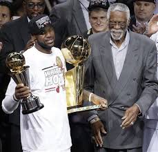 Lebron James Holding The Larry O Brien Nba Championship Trophy And His Bill Russell Nba Finals Most Valuable Player Award Two Legends Kobe Vs Lebron Nba Championships Bill Russell