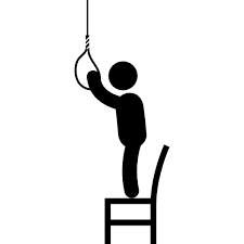 Stock photo of brunet bearded man in blue shirt hanging himself on., man hanging himself. Hangman Icon