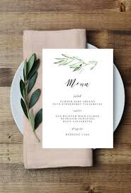 Printable Olive Leaves Wedding Menu Olive Branch Menu Template Greenery Menu Wedding Menu Cards Printable Wedding Menu Wedding Leaves