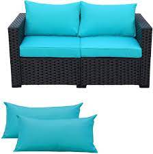 Shop from seat cushions, like the laredofaux sheepskin fur chair pads or the arlene indoor fabric classic skirted chair cushion, while discovering new. Rattaner Patio Wicker Furniture Outdoor Garden Love Seat Chair Couch Sofa Black With Turquoise Cushion Amazon Co Uk Garden Outdoors