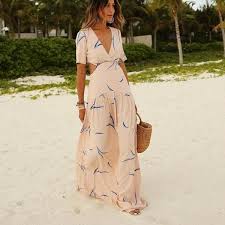 Elegant V Neck Print Short Sleeve Maxi Dress In 2020 Vacation Dresses Short Sleeve Maxi Dresses Maxi Dress