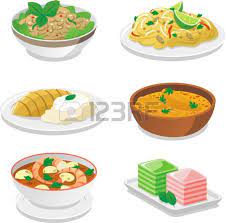 Thai Food Dishes Vector Cartoon Illustrations Thai Food Dishes Thai Recipes Food Drawing