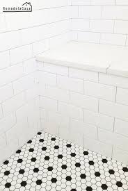 Tile is a popular choice for bathroom flooring because it is very versatile. Follow The Yellow Brick Home One Room Challenge Week 3 Tiny Powder Room Makeover Hex Tile Floor Goals Follow The Yellow Brick Home