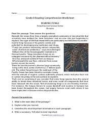 Marine Fungi Eighth Grade Reading Worksheets Reading Comprehension Worksheets Reading Comprehension Reading Worksheets