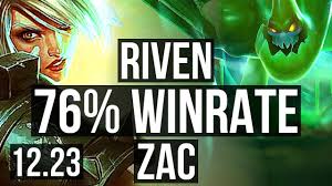RIVEN vs ZAC (TOP) | 76% winrate, 8/0/3, Legendary | EUW Grandmaster |  12.23 - YouTube