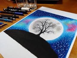 a moonlight scenery with oil pastel oil pastel drawings oil pastel pastel drawing