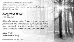 Siegfried wolf war ein fußballspieler. Traueranzeigen Von Siegfried Wolf Wirtrauern