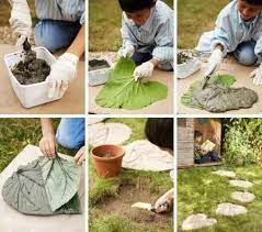 Make Cement Stepping Stones Out Of Large Leaves Easy Backyard Diy Backyard Diy Projects Stepping Stones Diy