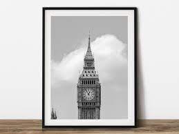 Big Ban In London Uk Black White Travel Photography Etsy Printable Wall Art Black And White Scenery Pictures