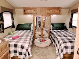 This is a travel trailer with two queen beds. Rv Makeover Twin Bed Transformation Trailer Life