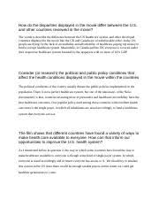 Questions For The Movie Sicko Docx Questions For The Movie Sicko O How Do The Disparities Displayed In The Movie Differ Between The U S And Other Course Hero