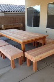 This Is An Outdoor Dining Set I Made Out If Red It Is Table That Is 9 1 2 Feet Long And 4 Feet W Outdoor Bench Table Wooden Garden Table Backyard Dining Table