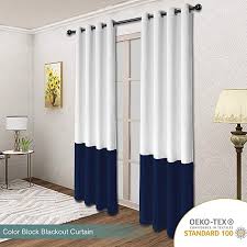 Amazon Com Lordtex Color Block Blackout Curtains For Bedroom Insulated Thermal Curtains Noise And Sun Curtains Color Block Curtains Navy And White Curtains