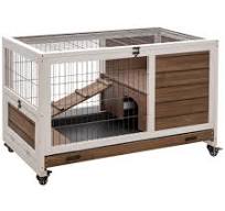 36" Elevated Bunny Cage Indoor/Outdoor with Leak-Proof Tray & Wheels for  Small Pets, Brown