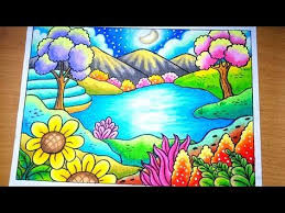 Download gambar pemandangan untuk wallpaper. How To Draw Scenery Of Spring Season Menggambar Pemandangan Musim Semi Menggambar Pemandangan Landscape Pencil Drawings Drawing Scenery Landscape Drawings