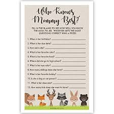 Interesting games & activities for large groups. Amazon Com Woodland Creatures Baby Shower Game Who Know Mommy Best Handmade