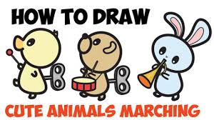 How To Draw Cute Kawaii Animals Marching In A Musical Band Easy Step By Step Drawing Tutorial For Kids Beginners How To Draw Step By Step Drawing Tutorials