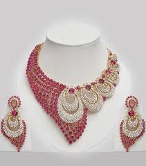 Pink White Stones Studded Wedding Jewellery Set Pink Jewelry Set Pink Jewelry Black Gold Jewelry