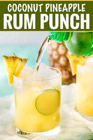 1 oz malibu® coconut rum 1 oz midori® melon liqueur 3/4 oz banana liqueur 3/4 oz blue curacao liqueur 1 oz whipped cream fill with pineapple juice 1 cherry. Pineapple Coconut Rum Punch The Chunky Chef