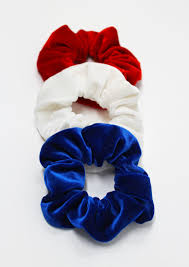 Red White Blue Velvet Hair Scrunchie Set Scrunchie Hairstyles Velvet Scrunchie Velvet Hair