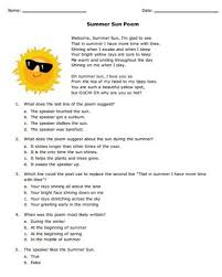 Summer Sun Poem And Reading Comprehension Questions Keep Kids Reading This Su Free Reading Comprehension Worksheets Reading Comprehension Worksheets Sun Poem