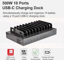 10-Port USB-C Desktop Charging Station – 500W Total, 45W Fast Charging per Port