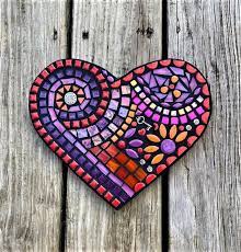 Mosaic Heart Wall Hanging Heart Mixed Media Heart Stained Glass Mosaic Orange Pink Red One Of Kind Heart Plaque Heart Mosaic Stained Glass Mosaic Mosaic Glass Hanging Hearts