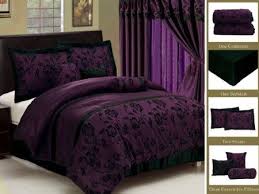 Amazon Com 7 Piece Faux Silk Satin Comforter Set Bedding In A Bag Purple Black Queen Bedding Bath Purple Bedrooms Purple Bedding Purple Comforter Set