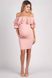 Pinkblush Mauve Layered Ruffle Off Shoulder Fitted Maternity Dress Fitted Maternity Dress Dresses For Pregnant Women Pink Maternity Dress