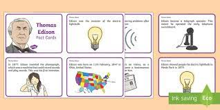 Thomas edison thomas (alva) edison was one of america's most important and famous inventors. Thomas Edison Fact Cards Teacher Made