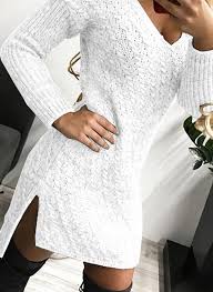 Maybe you would like to learn more about one of these? Solid Cable Knit V Neck Casual Long Tight Sweater Dress 1002322470 Sweaters 322470 Lulucacii
