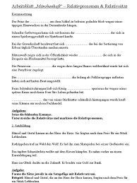 Im deutschen stehen relativsätze immer in kommas. Arbeitsblatt Marchenhaft Relativpronomen Relativsatze