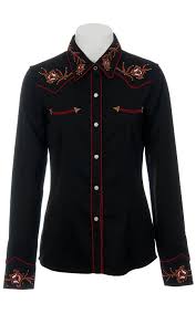 Black And Gold Dress Shirts Womens Panhandle Slim Ladies Black W Red Gold Embroidery Long Sleeve Retro Western Shirt Cavender S Boot Western Wear For Women Western Fashion Country Outfits