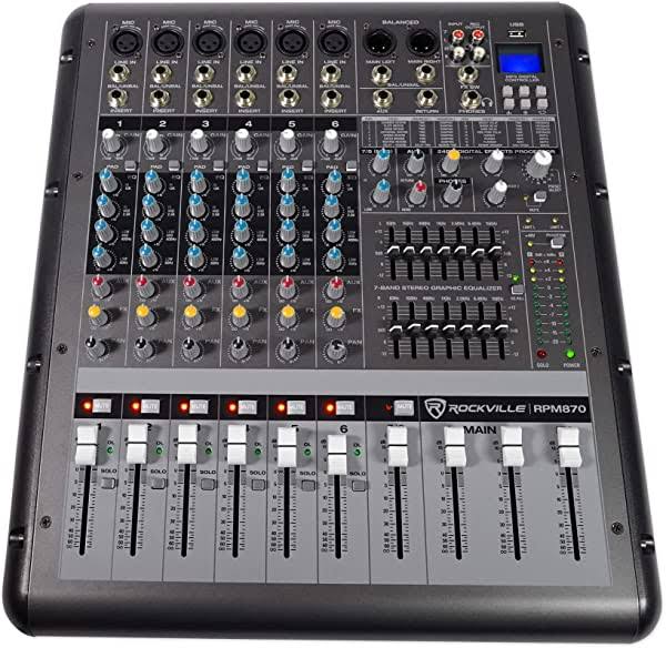 Rockville RPM870 8 Channel 6000w Powered Mixer withUSB, Effects, 8 XDR2 Mic Press