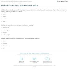 How can the cloud still. Kinds Of Clouds Quiz Worksheet For Kids Study Com