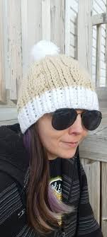 Crochet Cable Twist Hat Beige & White Handmade Winter Hat Pom Pom Hat  Winter Wears