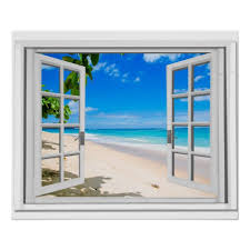 Fake Window With Tropical Beach Ocean View Poster Zazzle Com Window Poster Fake Window Beach View