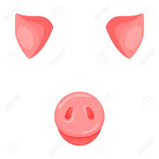 ビデオと写真セット用の子豚とピンクの豚の動物のフェイスマスク。耳と鼻を持つ自撮りフィルターのベクターイラスト。白い背景に漫画の面白い銃口のイラスト素材・ベクター  Image 193877086