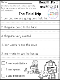 Free Fix It Up Sentences Elementary Writing First Grade Writing 1st Grade Writing