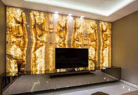 Onyx marble (beautiful translucent stone). Diaspro Di Sicilia Surface Stone Interior Fireplace Design Wall Paneling