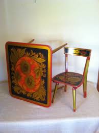 Childs Khokloma Russian Table Chair Wood Children Kids Folk Etsy Wood Chair Table And Chairs Kids Table And Chairs