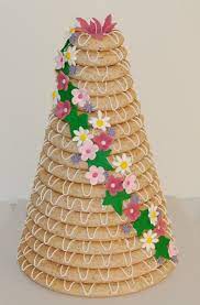 Kransekake With Flowers Wedding Cake Videos Wedding Cake Decorations Norwegian Wedding