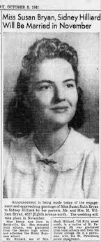 Susan Bryan, Sidney Hilliard Engaged, October 1941