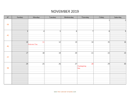 November 2019 Calendar Free Printable With Grid Lines Designed Horizontal Free Calendar Template Com