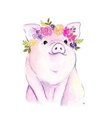 Piglet Printable Floral Pig Art Pig Watercolor Flower Ilustracion Animal Ilustraciones Cerditos
