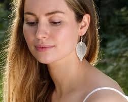 Orecchini a foglia vera, orecchini in argento sterling, grandi orecchini  vistosi, orecchini pendenti in argento, orecchini boho, orecchini pendenti,  regalo di gioielli