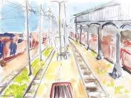 Attente Du Train A La Gare De Narbonne Belle Perspective Waiting For The Train At Narbonne Station Beautiful Perspective Artiste Peinture Dessin
