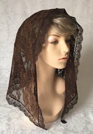 Brown Stretch Lace Mantilla Headcovering Chapel Veil